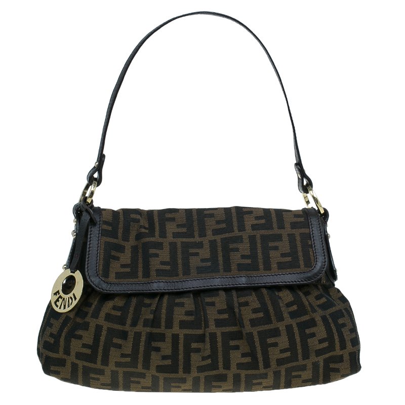 Pre Owned Fendi Brown Zucca Canvas Chef Shoulder Bag