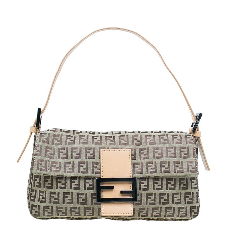 Fendi Beige and brown Zucchino Baguette Shoulder Bag