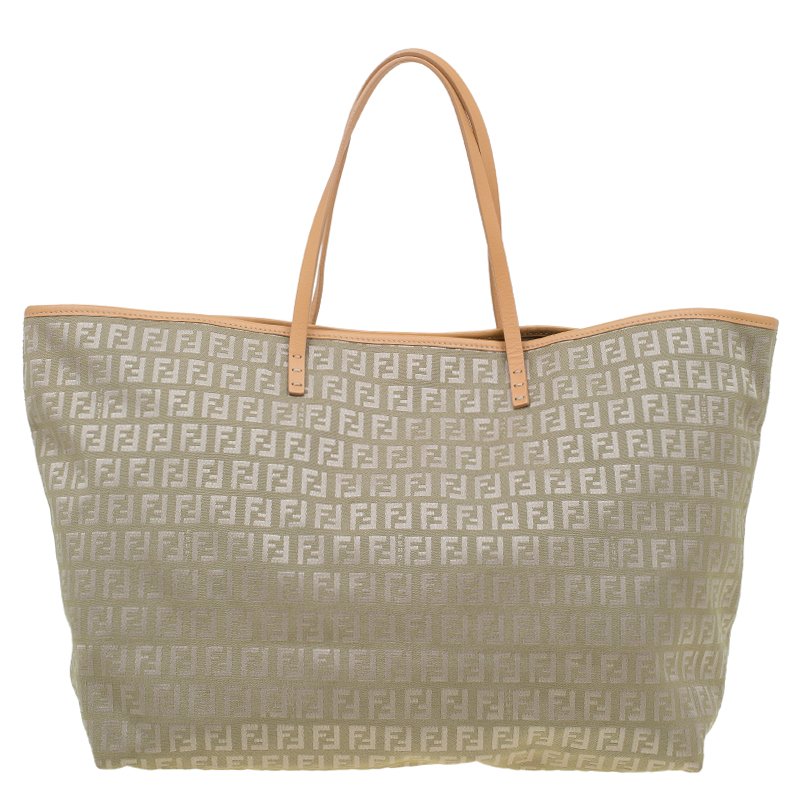 Pre Owned Fendi Green Zucchino Canvas Roll Tote
