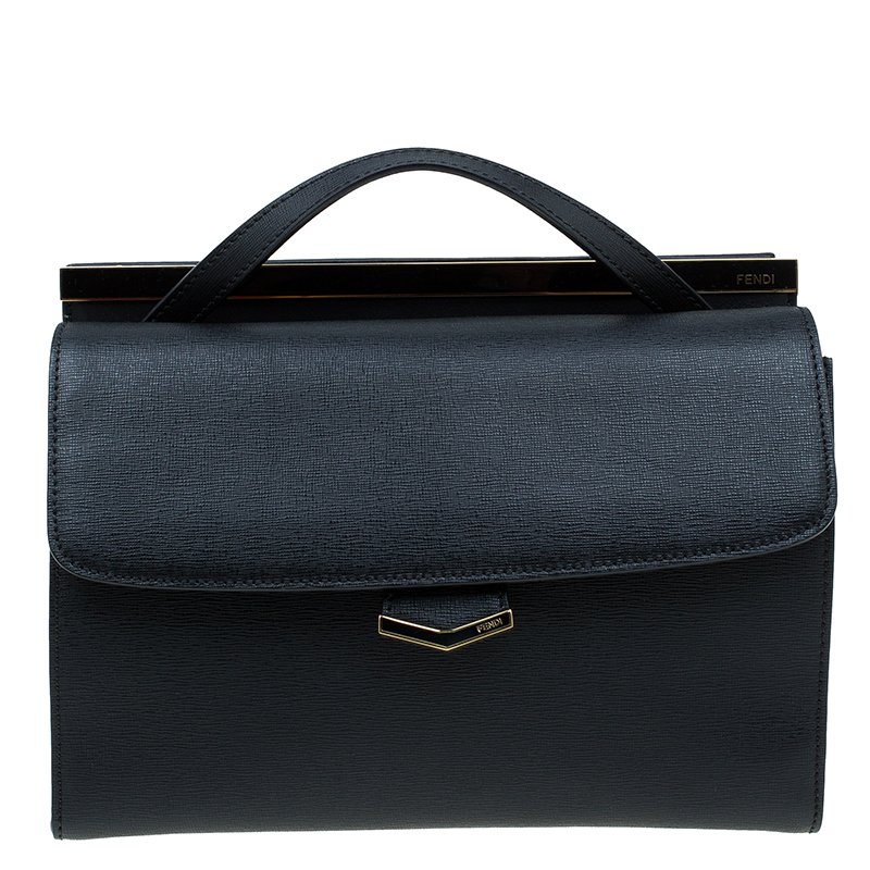 Pre Owned Fendi Black Calfskin Leather Demi Jour Top Handle Bag