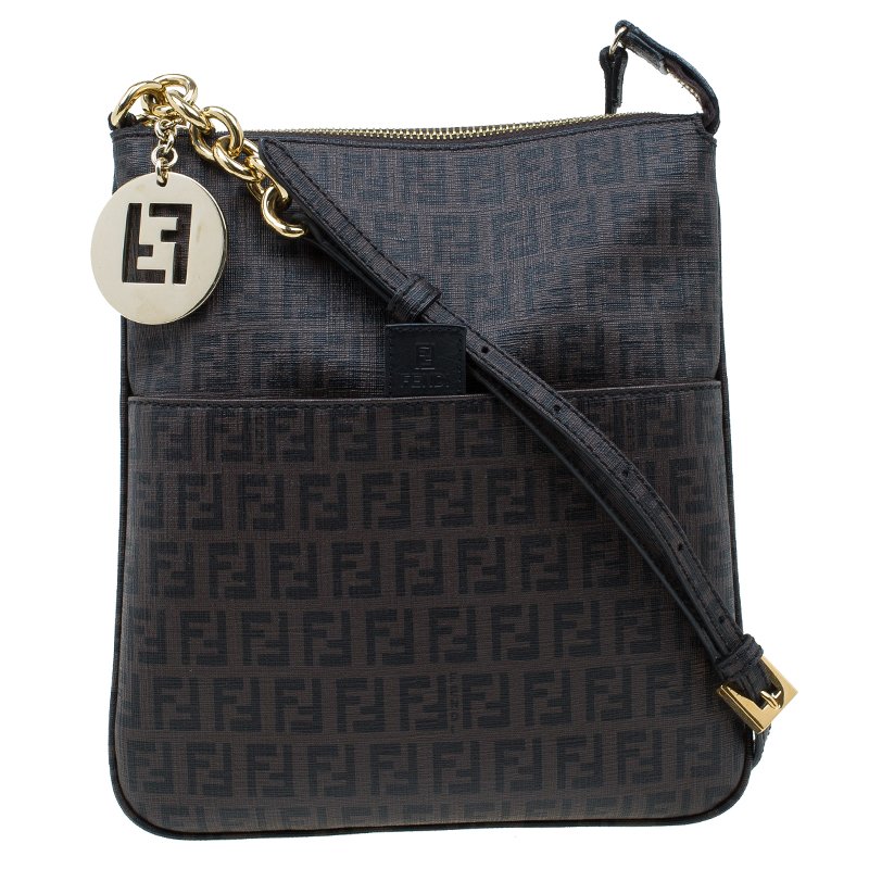 Pre Owned  Fendi Dark Brown Zucchino Spalmati Coated Canvas Small Forever Crossbody Bag