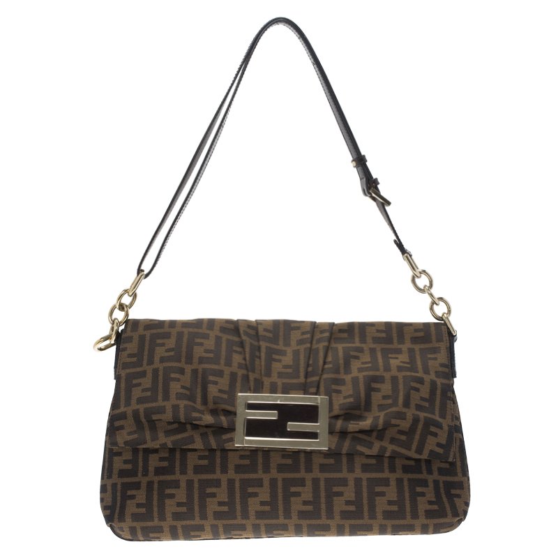 مملوكة مسبقًا Fendi Tobacco Zucca Canvas Mia Flap Bag