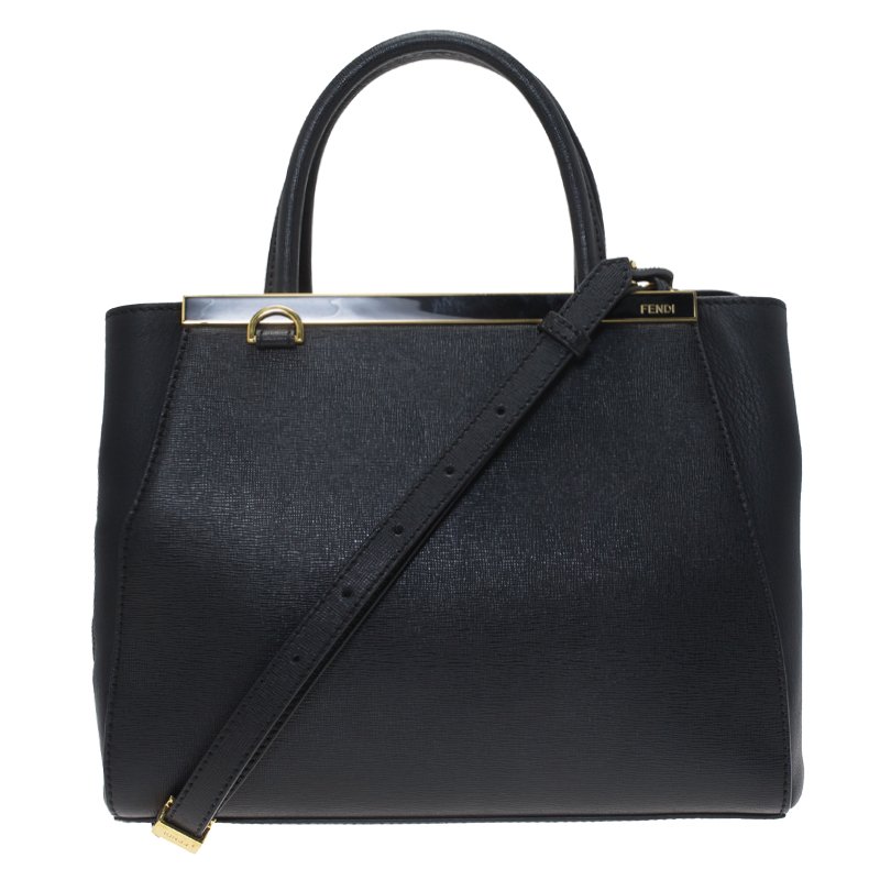 Pre Owned Fendi Black Saffiano Leather Small 2jours Tote