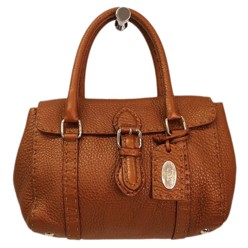 مملوكة مسبقًا Fendi Metallic Brown Selleria Leather Mini Linda Satchel
