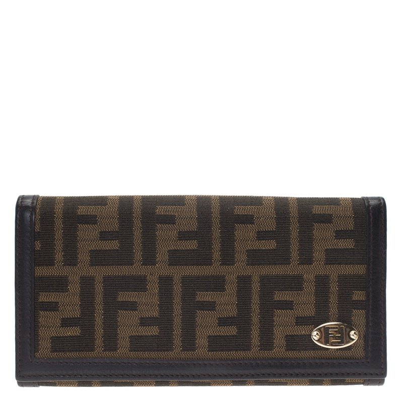 Pre Owned Fendi Brown Zucca Canvas Continental Wallet