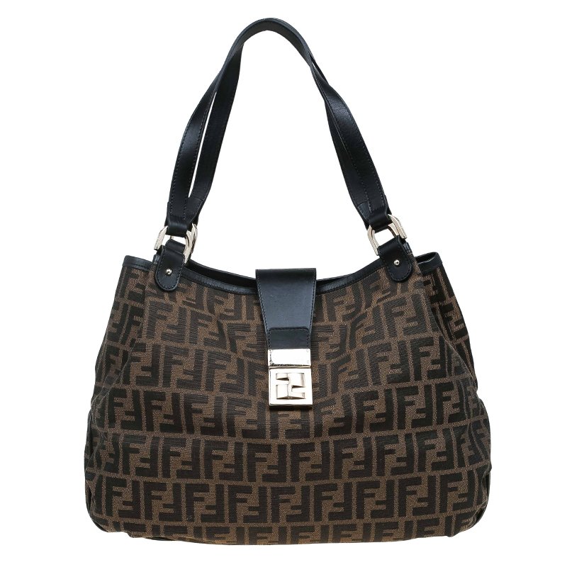 Pre Owned Fendi Tobacco Zucca Canvas Chiusura Tote