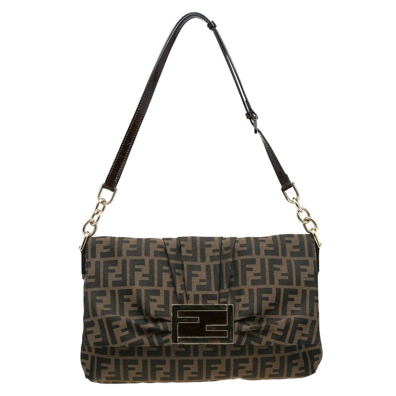 Pre Owned Fendi Tobacco Zucca Canvas Mia Zucca Flap Bag