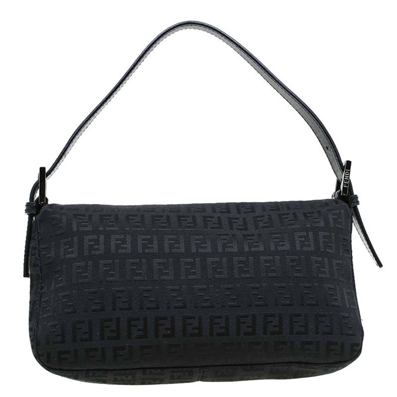 Fendi Zucchino Baguette Bag - Black Shoulder Bags, Handbags - FEN286136