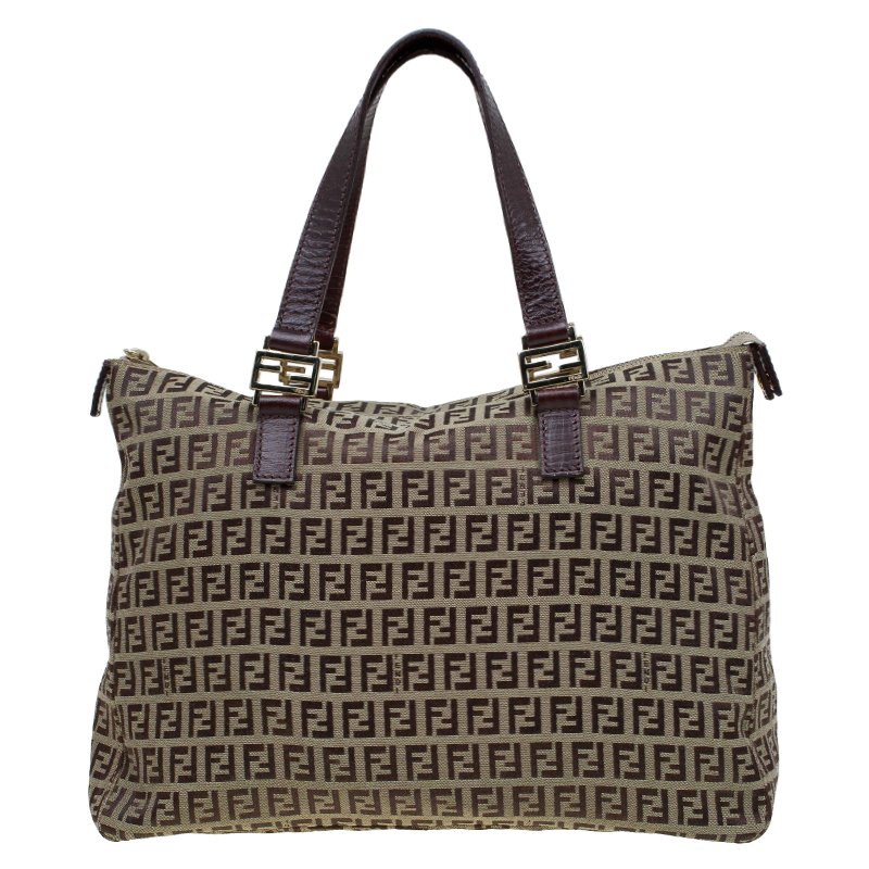 Pre Owned Fendi Brown Zucchino Canvas Shopping Tote