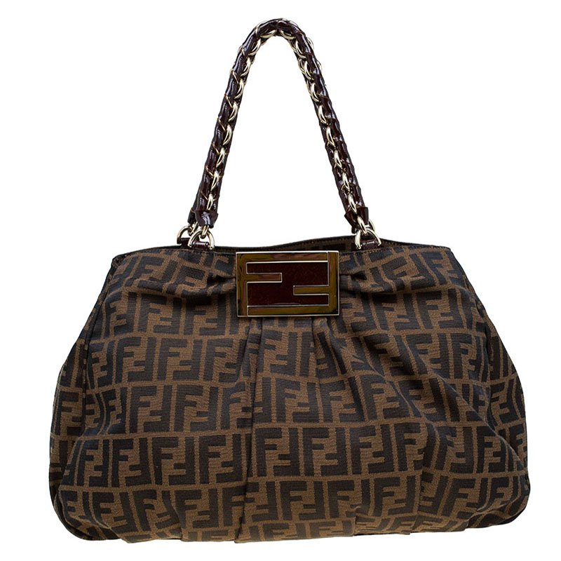 Pre Owned Fendi Tobacco/Brown Zucca Canvas Large Mia Tote