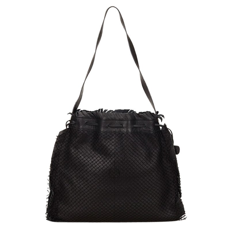 Fendi Black Mesh/Leather Drawstring Shoulder Bag Fendi | TLC