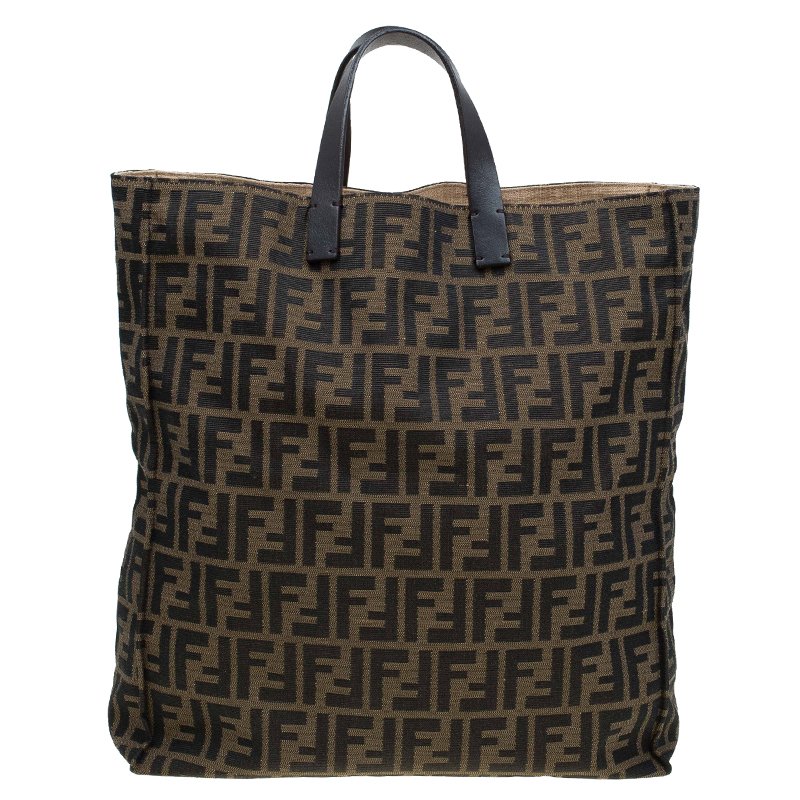 Pre Owned Fendi Tobacco Zucca Canvas Shopping Tote