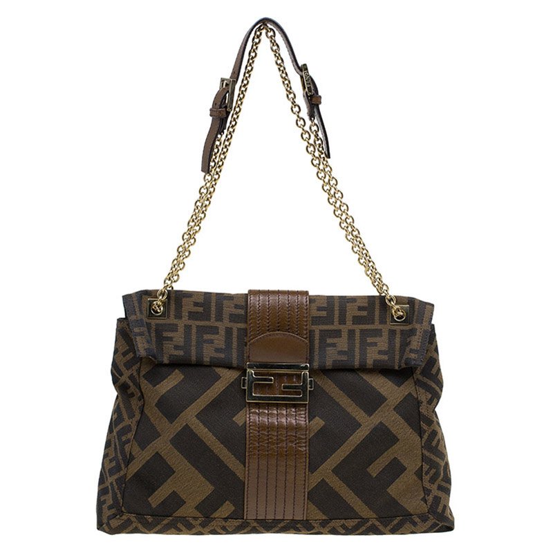 Fendi Brown Zucca Canvas Maxi Baguette Shoulder Bag