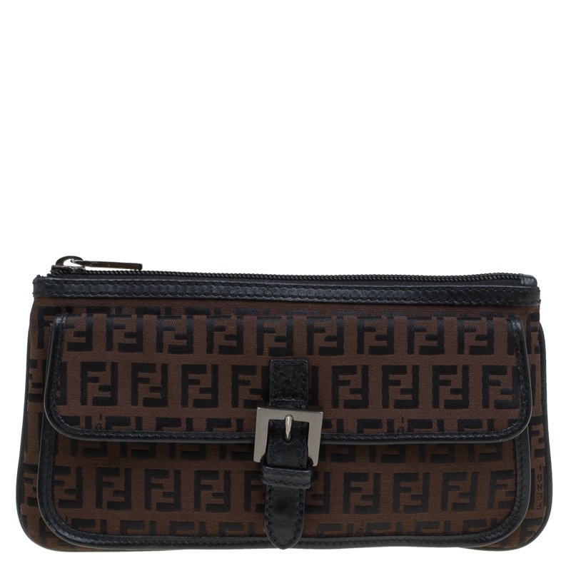 Pre Owned Fendi Brown Zucchino Pochette Clutch