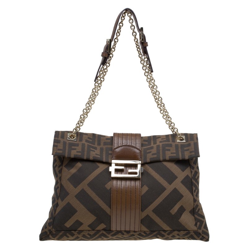 Fendi Brown Zucca Canvas Maxi Baguette Shoulder Bag
