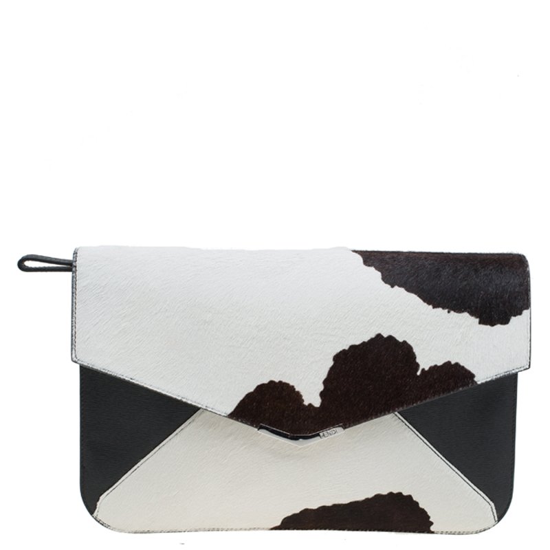Pre Owned Fendi Multicolor Calf Hair and Leather 2Jours Envelope Clutch