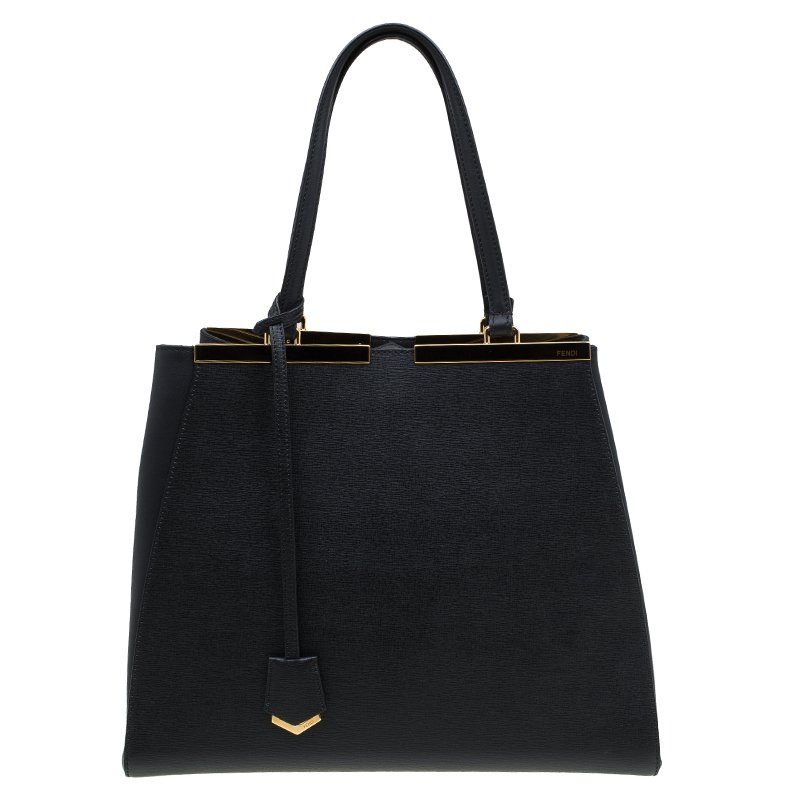 Pre Owned Fendi Black Saffiano Leather 2Jours Tote