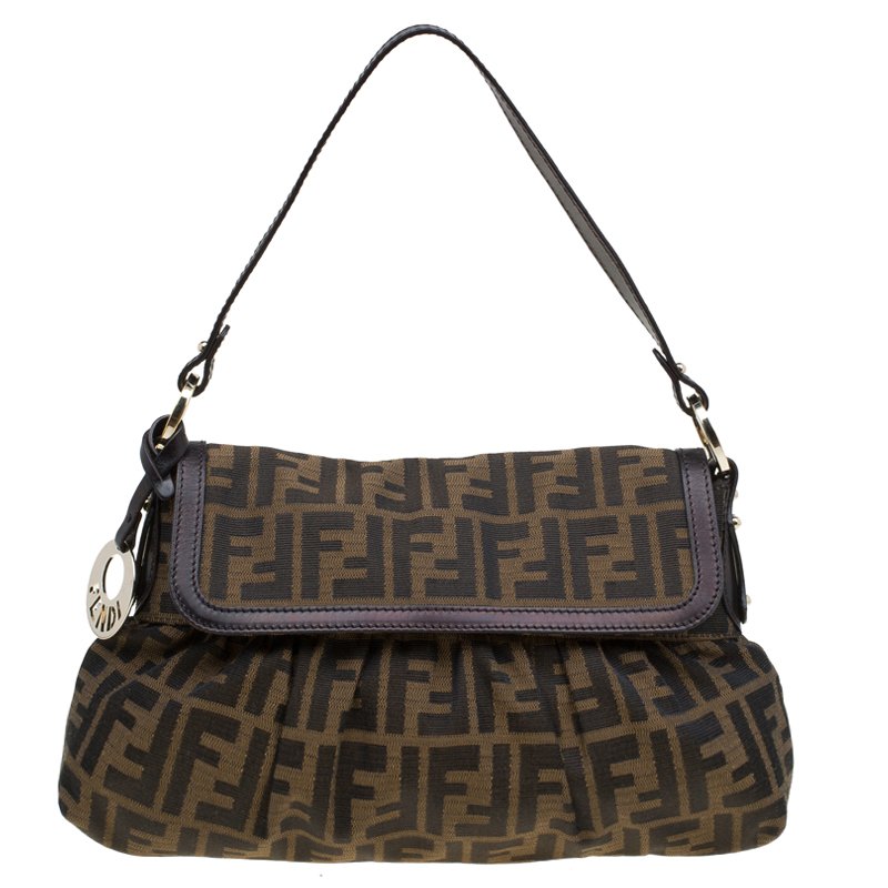Pre Owned Fendi Tobacco Zucca Canvas Small Chef Shoulder Bag