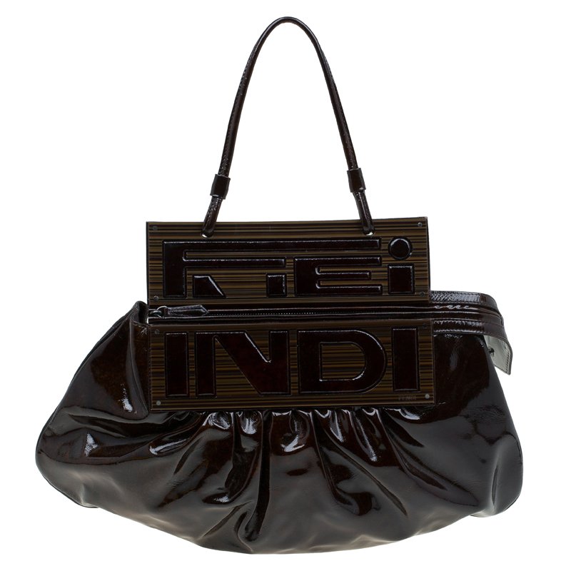 Pre Owned Fendi Tobacco Patent Leather To You Convertible Clutch Bag