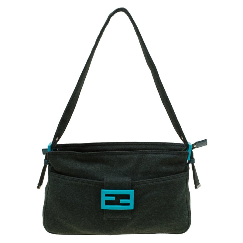 Fendi Dark Green Felt Baguette Shoulder Bag