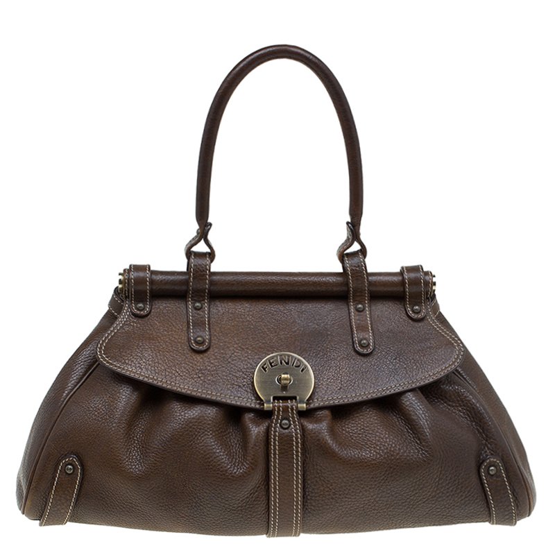 Pre Owned Fendi Brown Leather Medium Magic Satchel