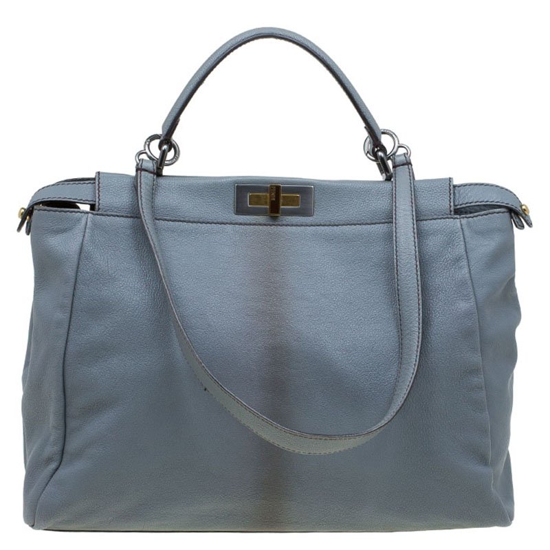ハンドバッグ FENDI GREY LEATHER PEKABOO LARGE SOFT TOP HANDLE BAG Peekaboo Soft Large Cuoio Romano leather Grey | Fendi