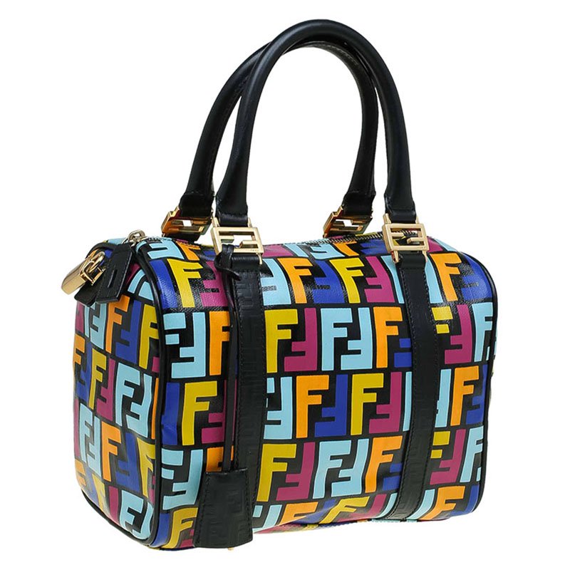 Fendi Multicolor Zucca Coated Canvas Bauletto Boston Bag Fendi