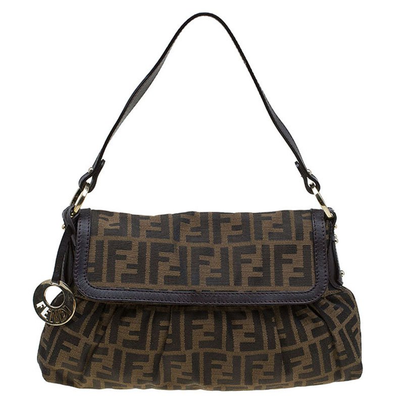 Pre Owned Fendi Tobacco Zucca Canvas Small Chef Shoulder Bag