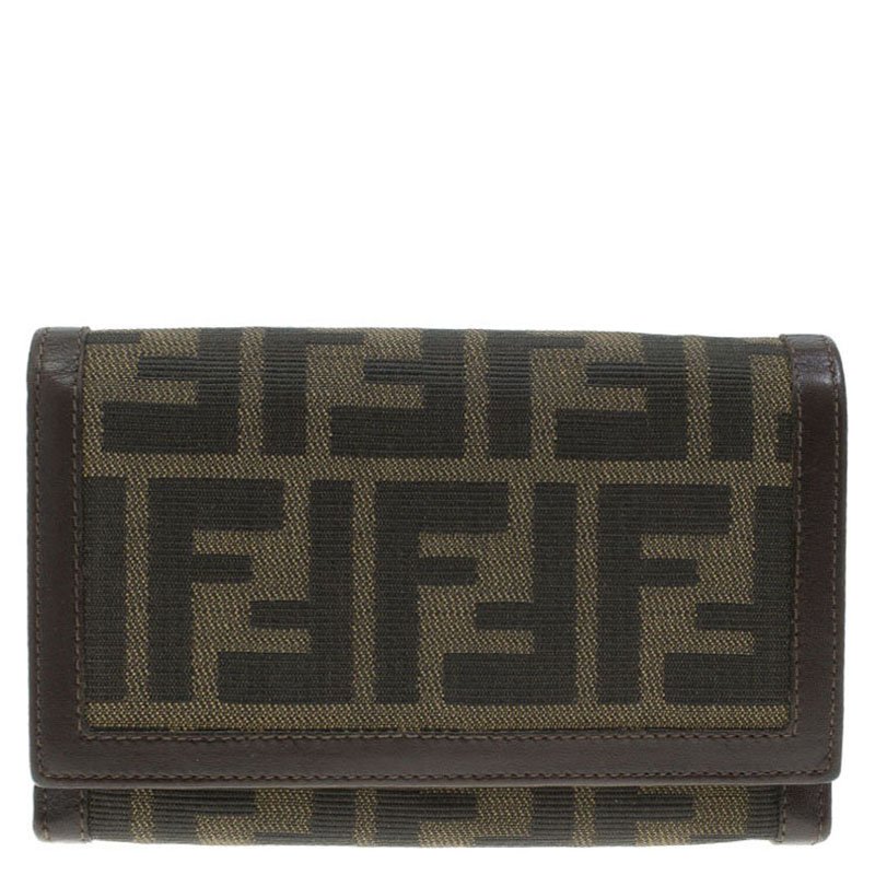 Pre Owned Fendi Tobacco Zucca Canvas Flap Wallet