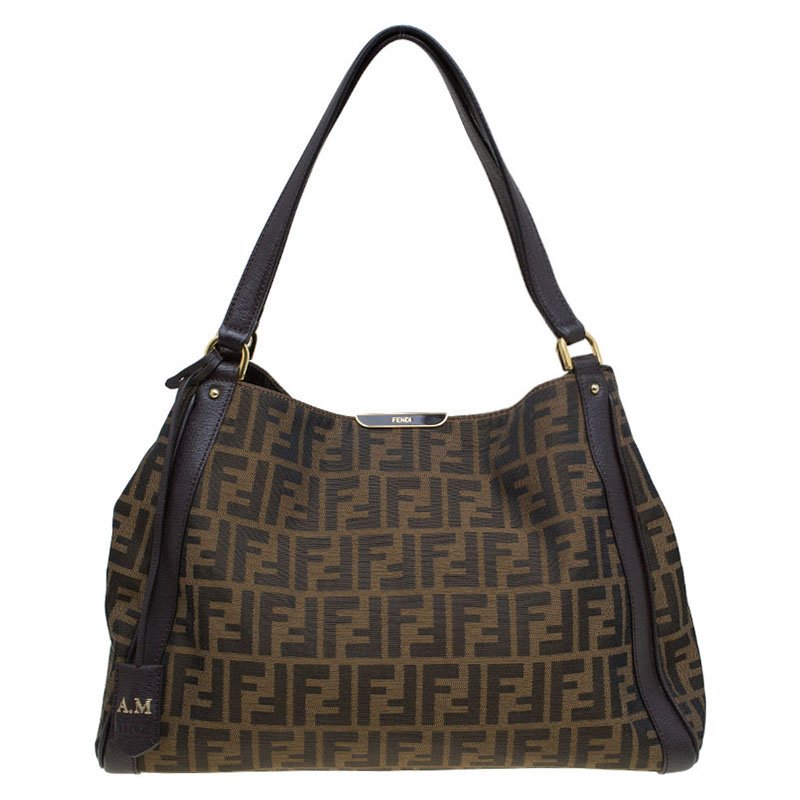 Pre Owned Fendi Tobacco Zucca Canvas Shopping Tote