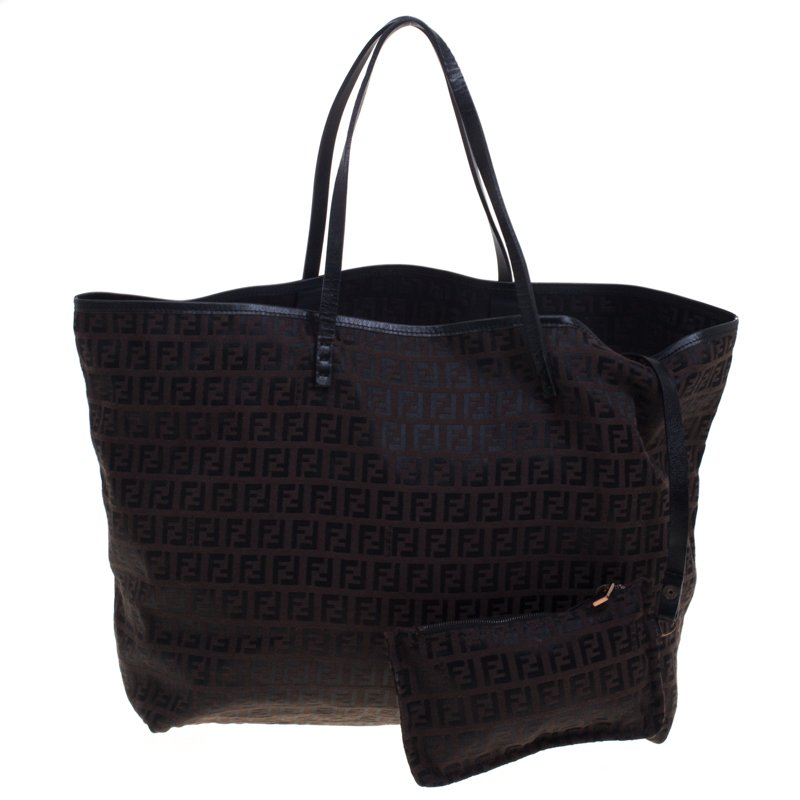 Pre Owned Fendi Choco Brown Zucchino Canvas Small Roll Tote