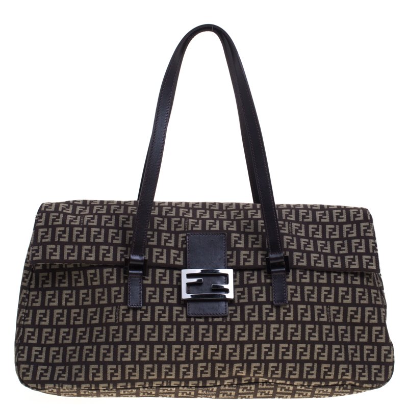 Pre Owned Fendi Brown Zucchino Canvas Large Mama Satchel