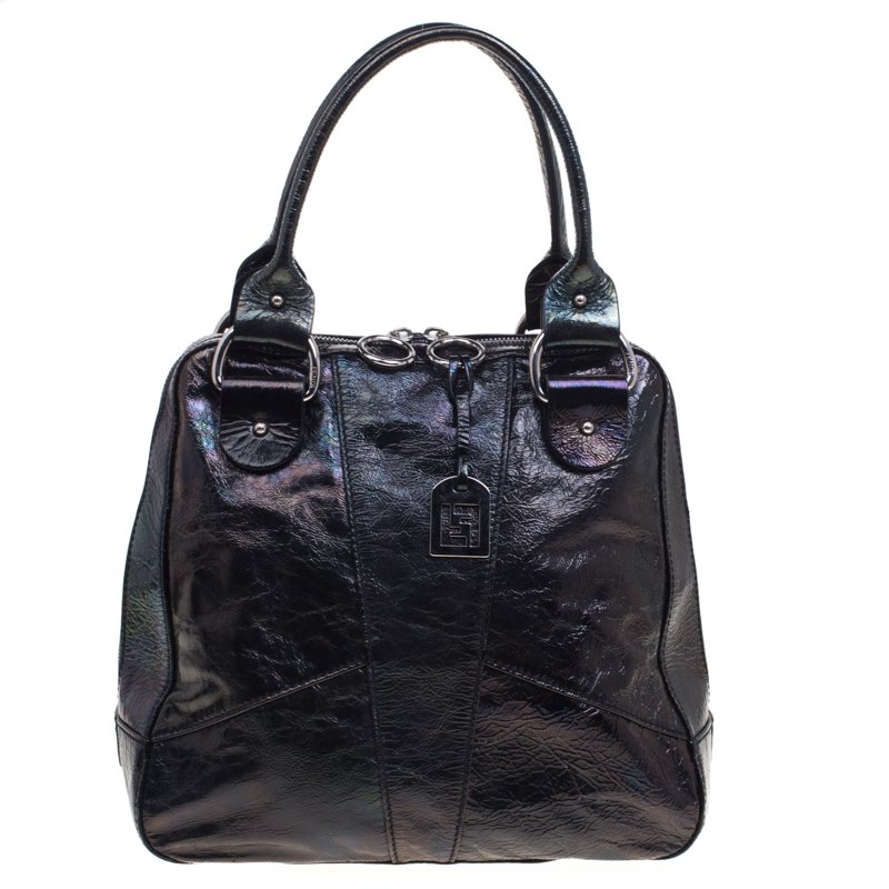 Pre Owned Fendi Black Holographic Patent Leather Tote