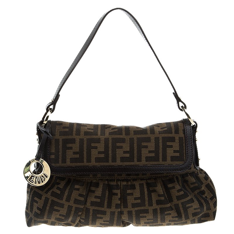 Pre Owned Fendi Tobacco Zucca Canvas Small Chef Shoulder Bag