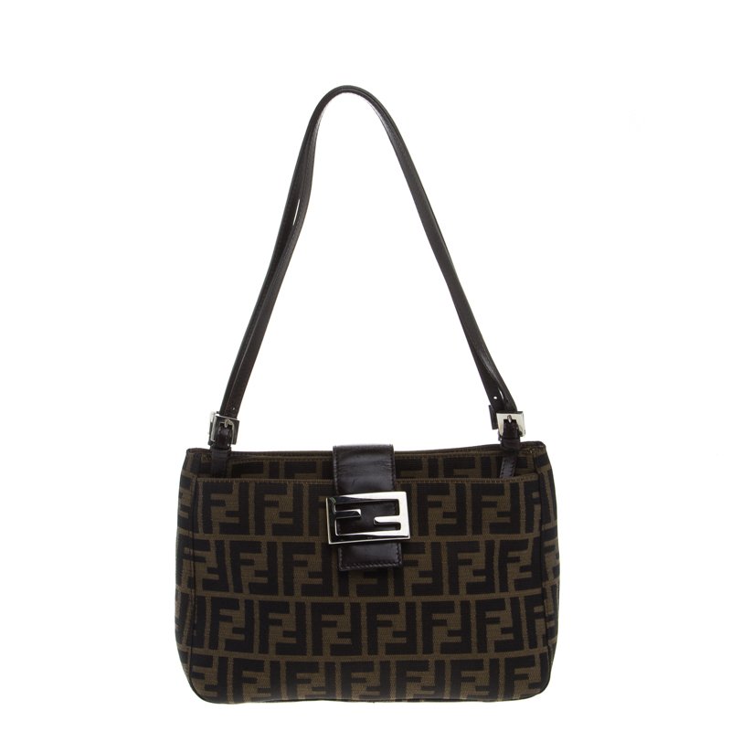 Pre Owned Fendi Tobacco Zucca Canvas Bauletto Hobo