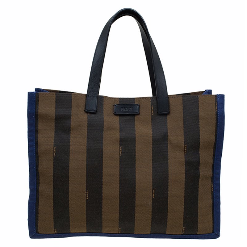 Pre Owned Fendi Tobacco Canvas Pequin Shopper Tote