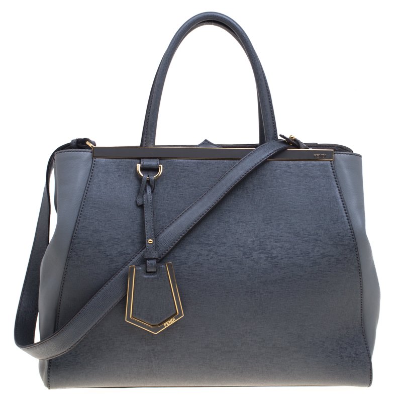 Pre Owned Fendi Grey Saffiano Leather 2Jours Tote