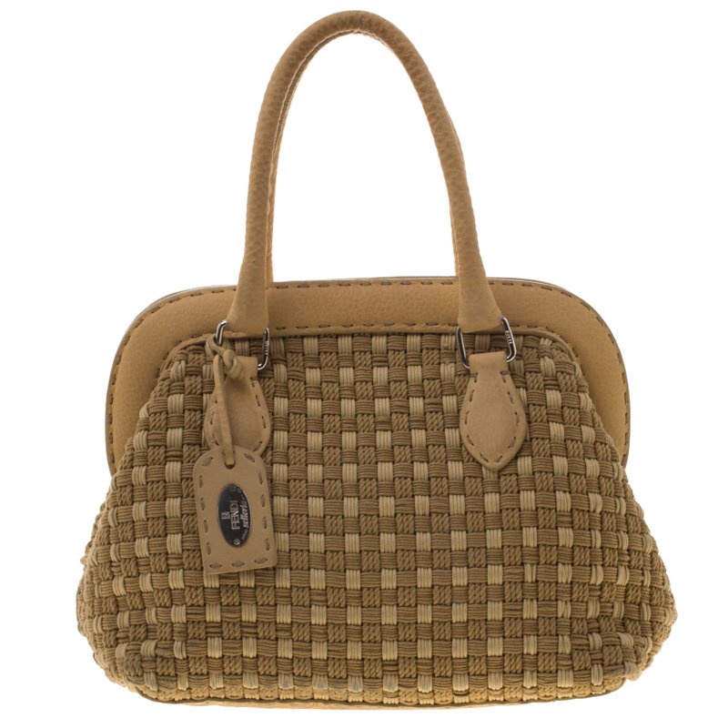 Pre Owned Fendi Beige Woven Rope Paglia Satchel