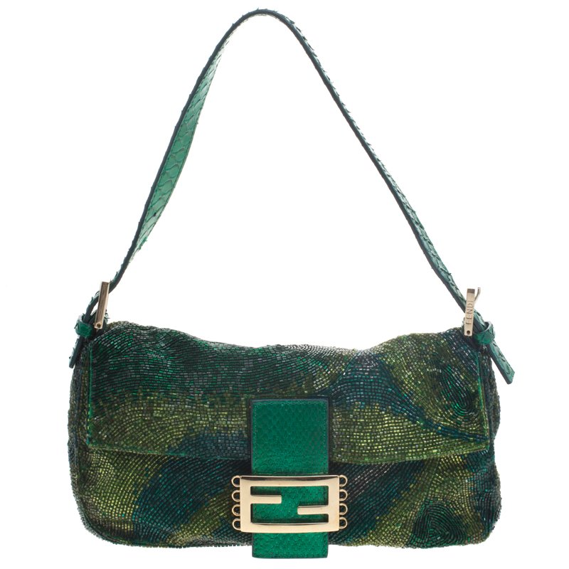 Pre Owned Fendi Green Beads and Python Mini Mama Shoulder Bag