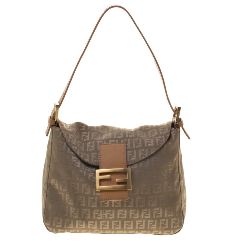 Fendi Fatigue Green Zucchino Canvas Baguette Shoulder Bag