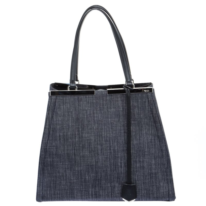 Pre Owned Fendi Black Denim Large 3Jours Tote