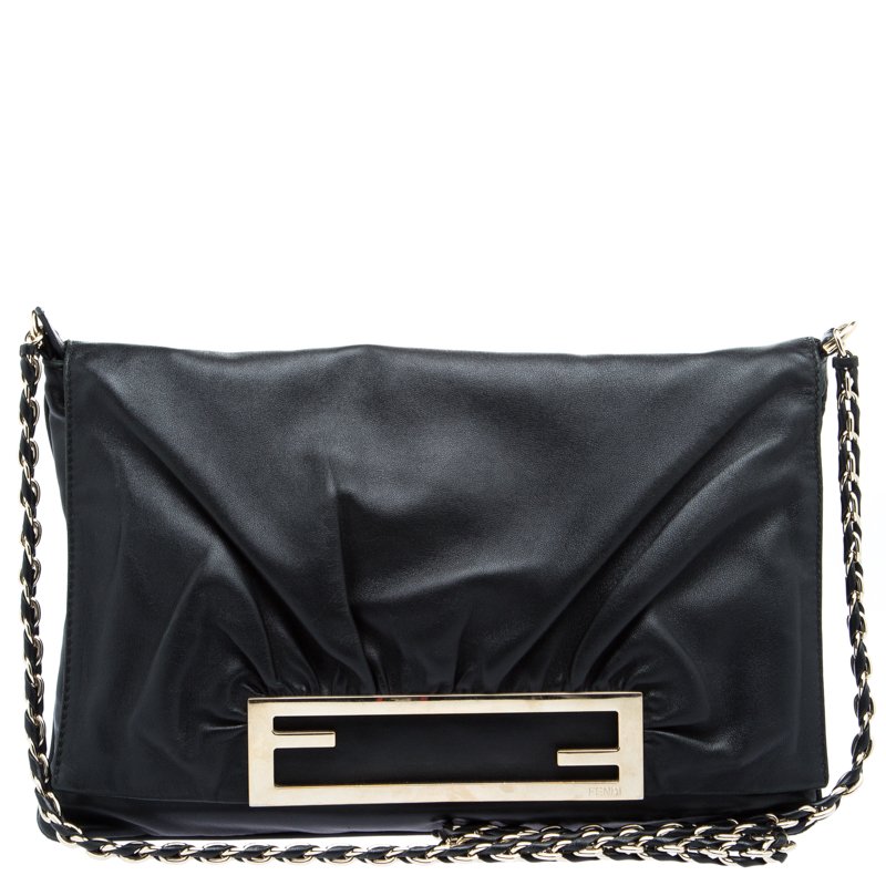 Pre Owned Fendi Black Leather Mia Shoulder Bag