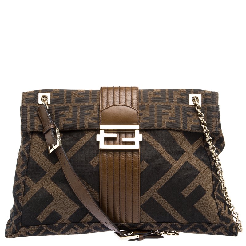 Fendi Tobacco Zucca Canvas Maxi Baguette Shoulder Bag