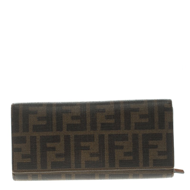 Pre Owned Fendi Tobacco Zucca Coated Canvas Continental Wallet