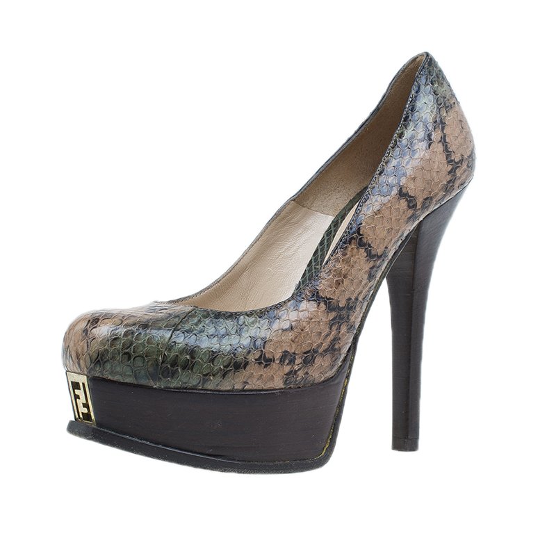 Fendi Brown Python Fendista Platform Pumps Size 37