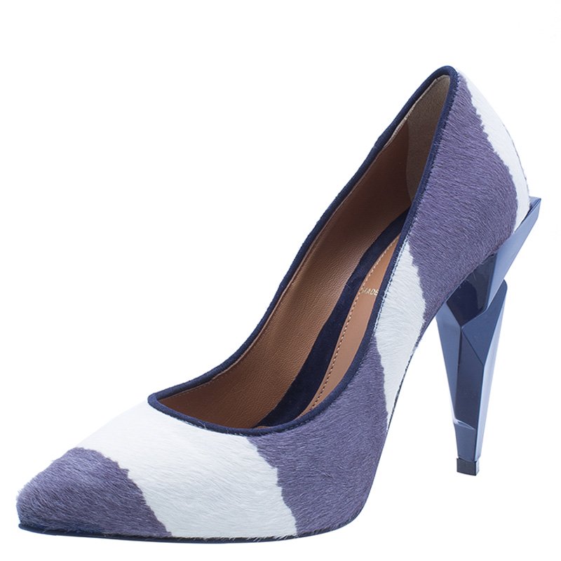 Pre Owned Fendi Two Tone Zebra Calf Hair Diamond Heel Pumps Size 36