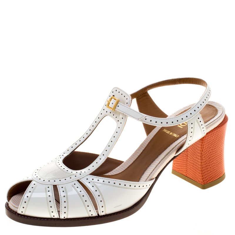 Pre Owned Fendi Two Tone Leather Ankle Strap Sandals Size 38