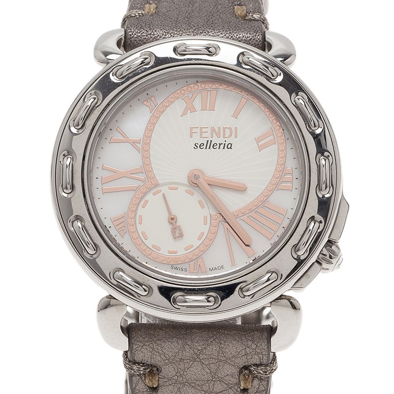 Pre Owned Fendi White Stainless Steel Selleria Women's Wristwatch 37MM