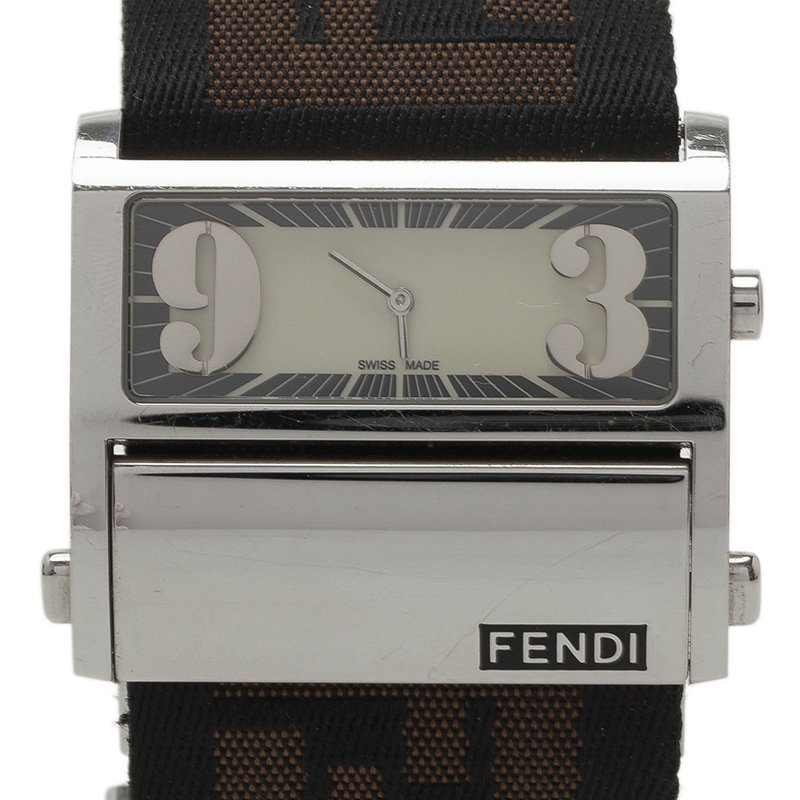 Fendi Cream Stainless Steel Zip Code Women's Wristwatch 44MM
