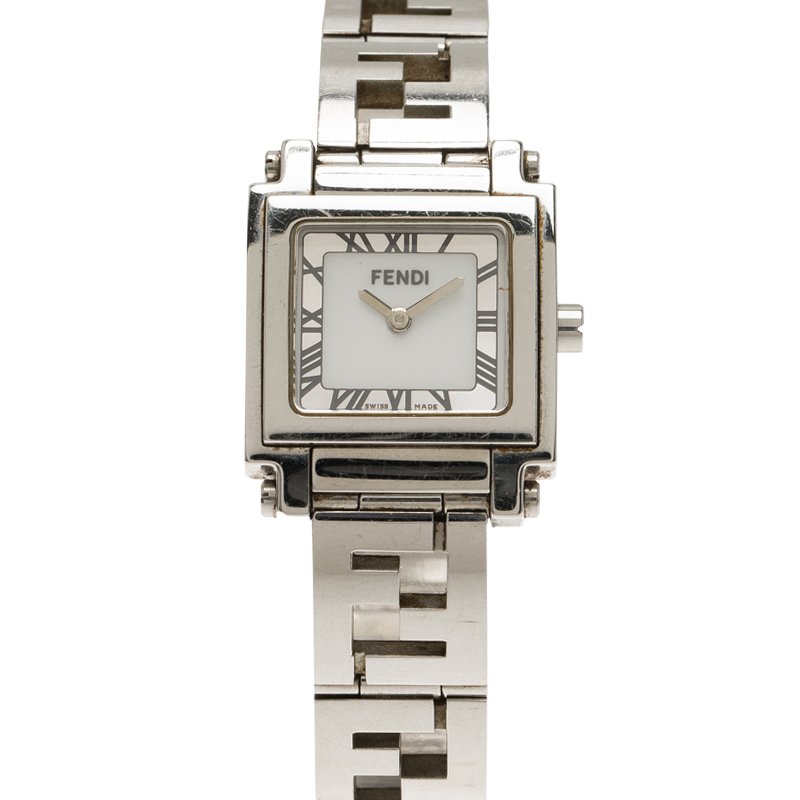 Pre Owned Fendi Silver Stainless Steel Quadro Women's Wristwatch 25MM